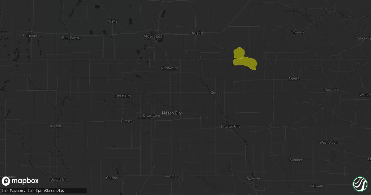 Hail map in Plymouth, IA on July 8, 2026