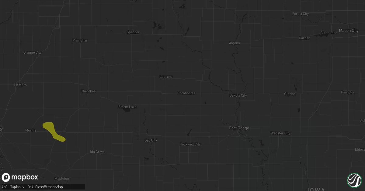 Hail map in Pocahontas, IA on July 8, 2026