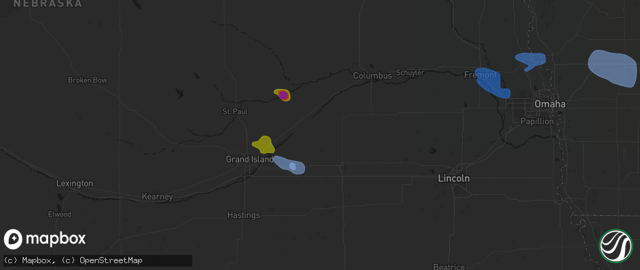 Hail map in Polk, NE on July 8, 2026
