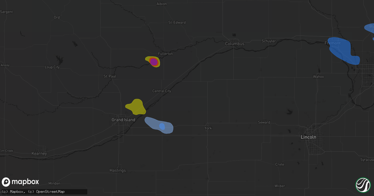 Hail map in Polk, NE on July 8, 2026