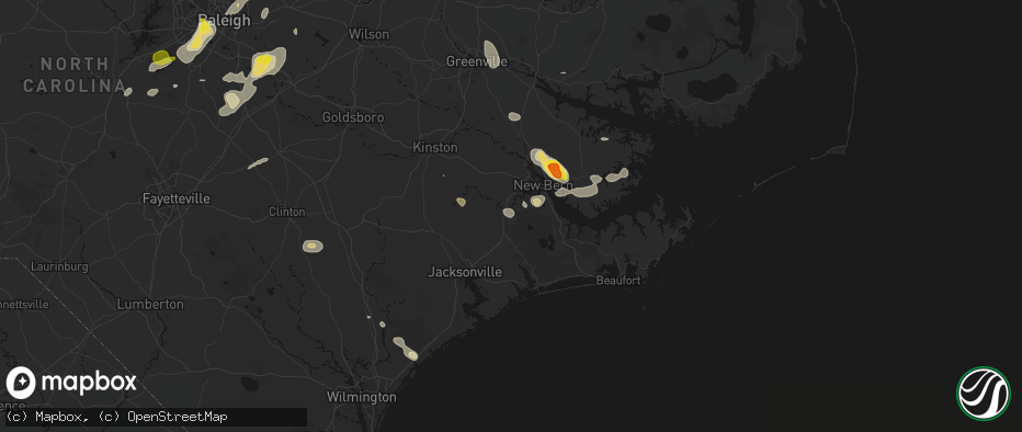 Hail map in Pollocksville, NC on July 8, 2026
