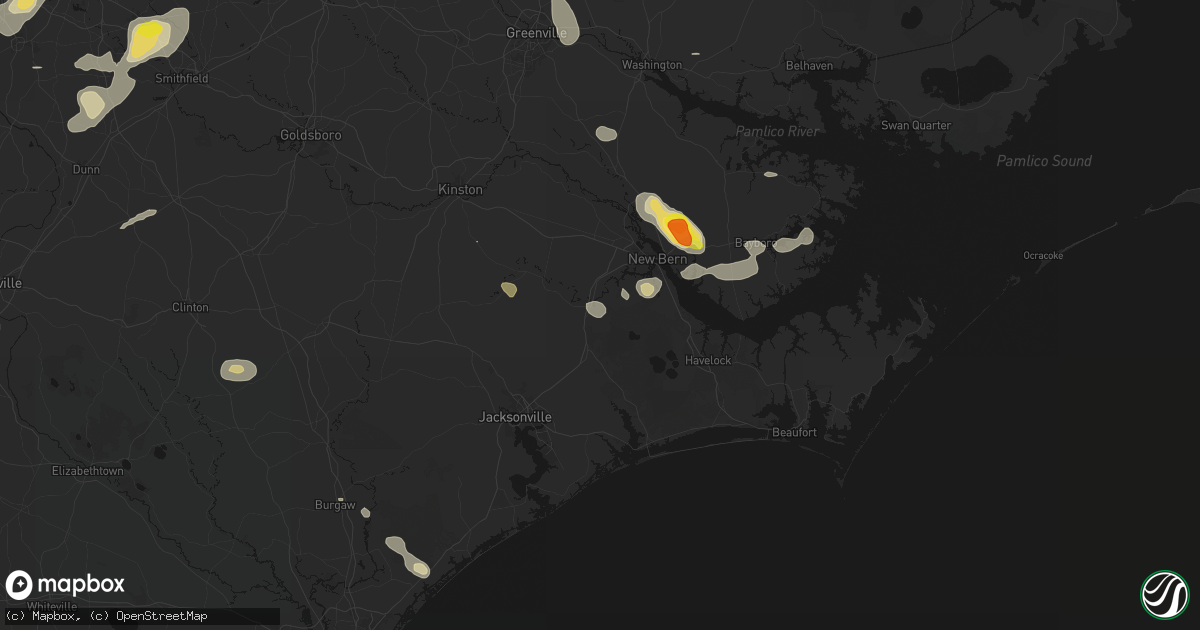 Hail map in Pollocksville, NC on July 8, 2026