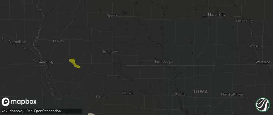 Hail map in Pomeroy, IA on July 8, 2026