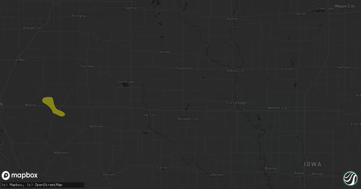 Hail map in Pomeroy, IA on July 8, 2026