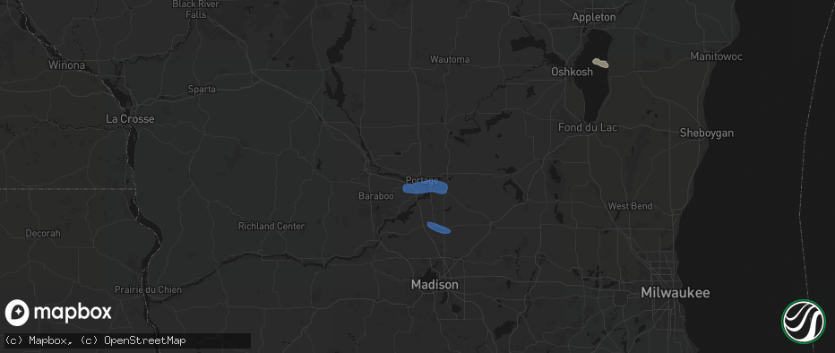 Hail map in Portage, WI on July 8, 2026