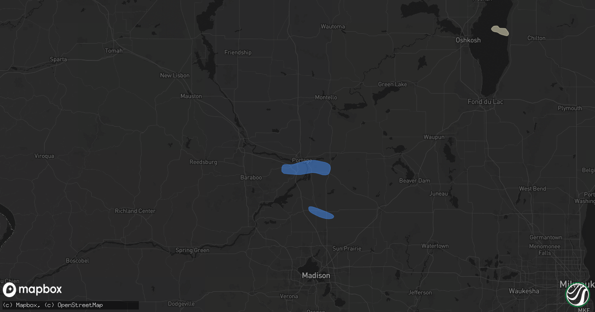 Hail map in Portage, WI on July 8, 2026