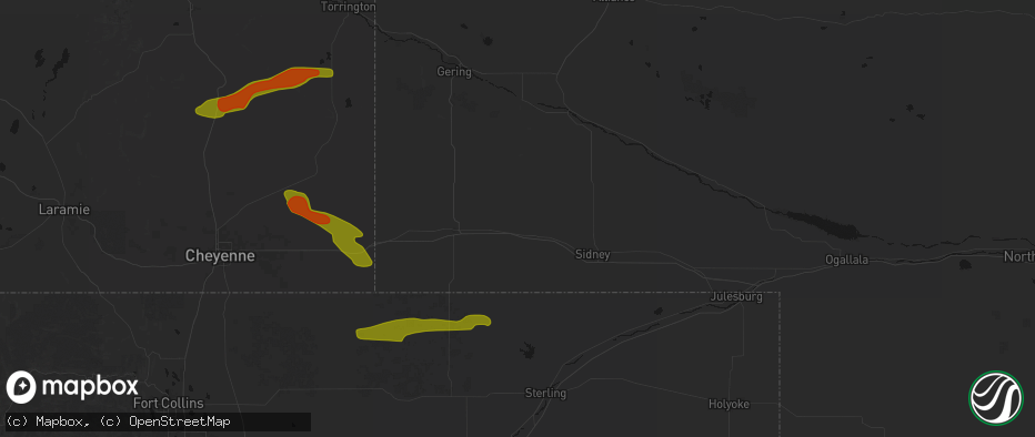 Hail map in Potter, NE on July 8, 2026