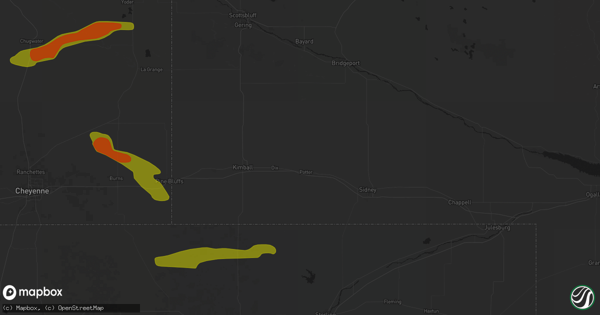 Hail map in Potter, NE on July 8, 2026