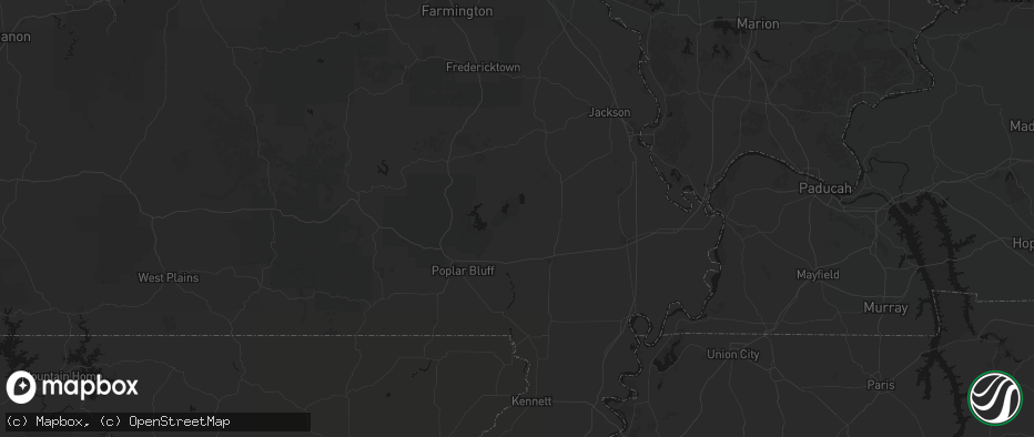 Hail map in Puxico, MO on July 8, 2026