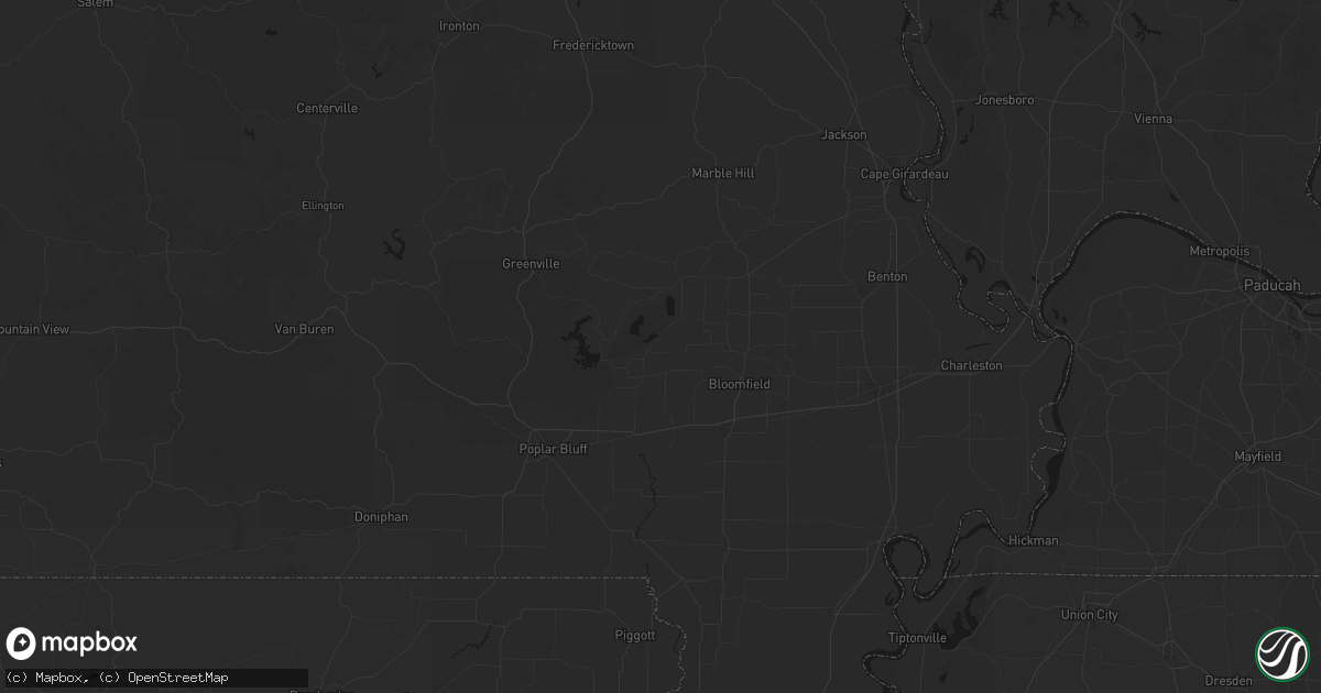 Hail map in Puxico, MO on July 8, 2026