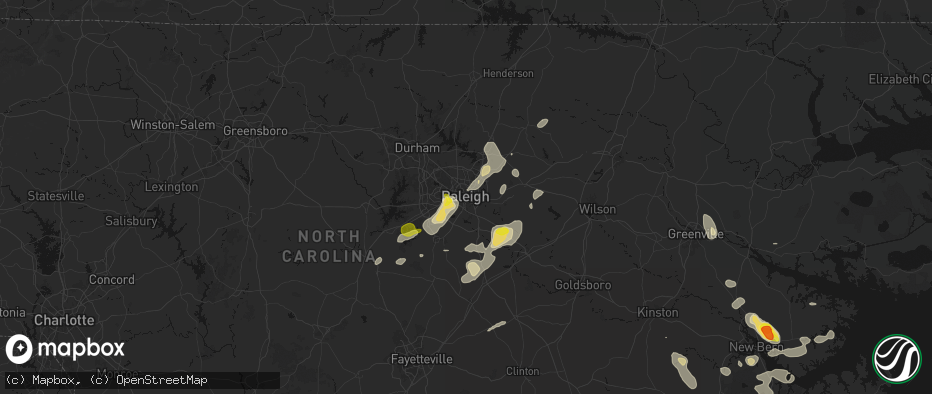 Hail map in Raleigh, NC on July 8, 2026