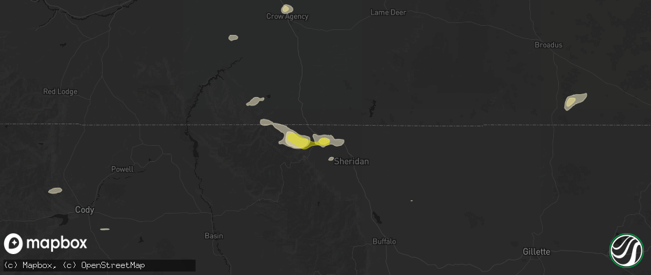 Hail map in Ranchester, WY on July 8, 2026