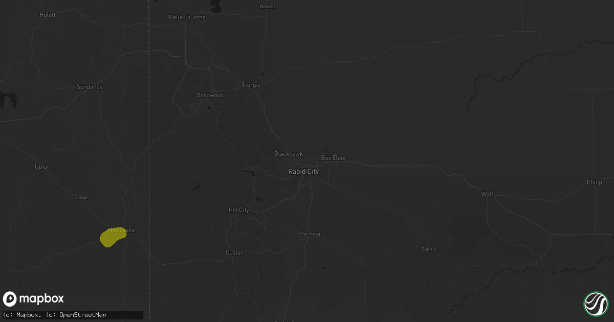 Hail map in Rapid City, SD on July 8, 2026