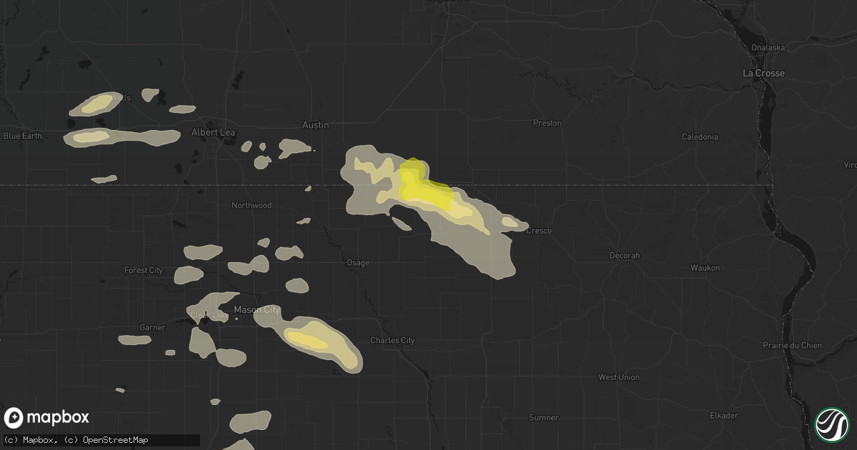 Hail map in Riceville, IA on July 8, 2026