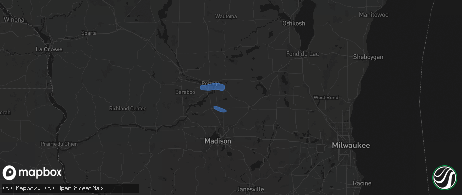 Hail map in Rio, WI on July 8, 2026