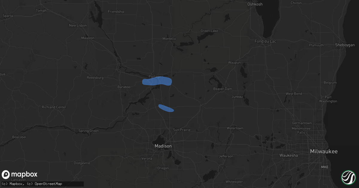 Hail map in Rio, WI on July 8, 2026