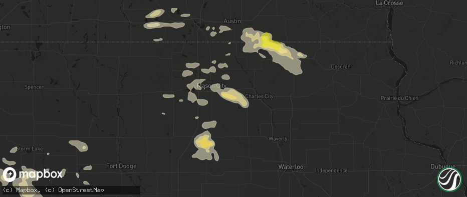Hail map in Rockford, IA on July 8, 2026