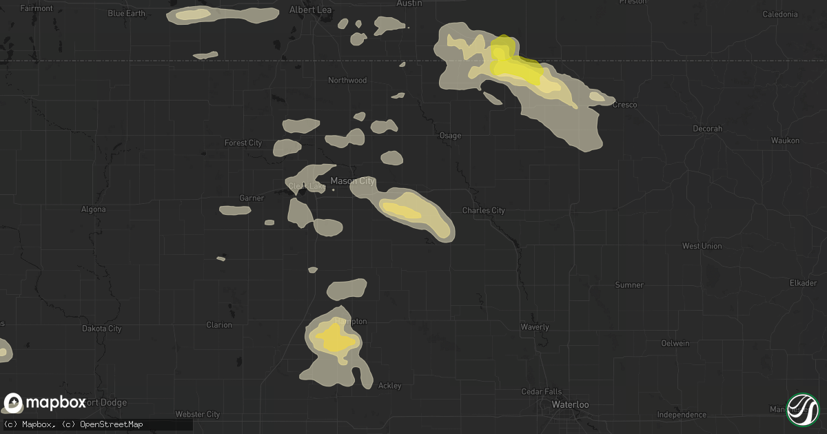 Hail map in Rockford, IA on July 8, 2026