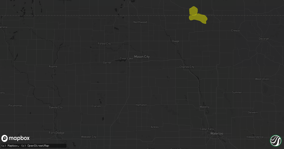 Hail map in Rockwell, IA on July 8, 2026