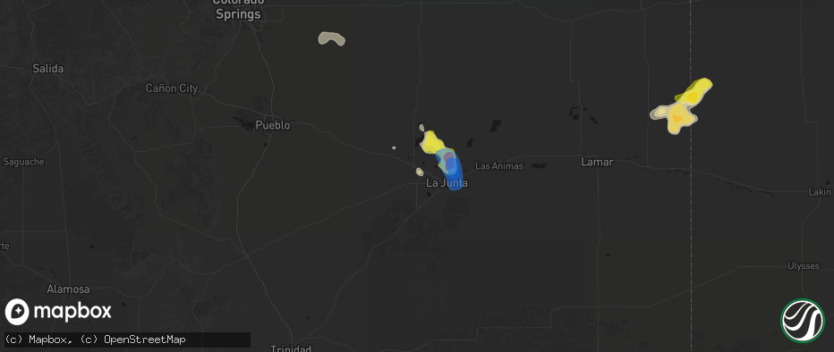 Hail map in Rocky Ford, CO on July 8, 2026