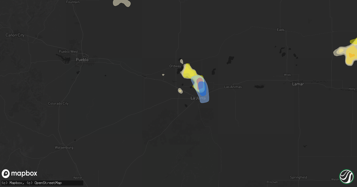 Hail map in Rocky Ford, CO on July 8, 2026