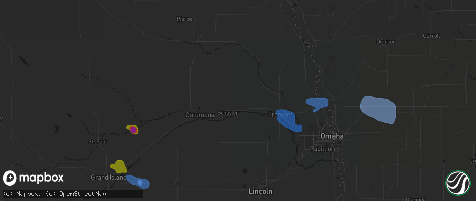 Hail map in Rogers, NE on July 8, 2026