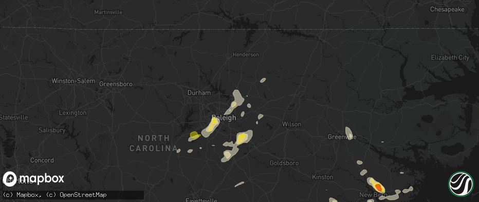 Hail map in Rolesville, NC on July 8, 2026