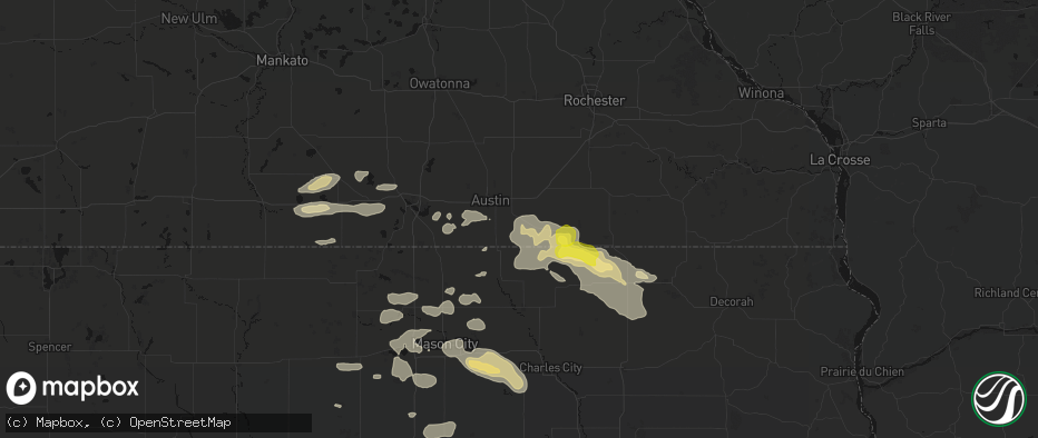 Hail map in Rose Creek, MN on July 8, 2026