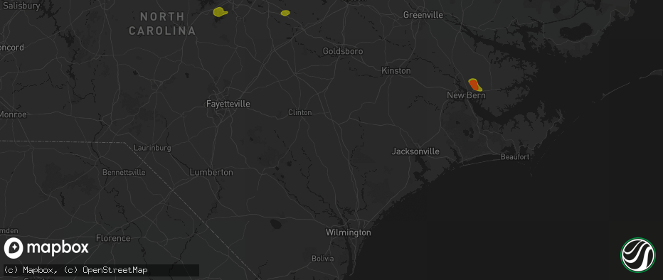 Hail map in Rose Hill, NC on July 8, 2026