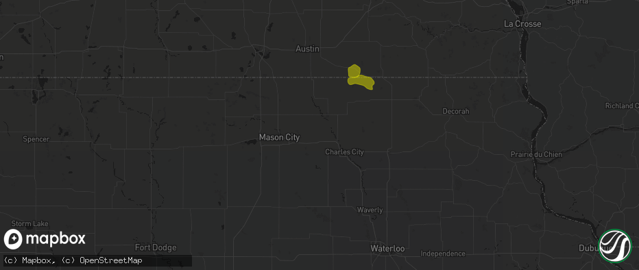 Hail map in Rudd, IA on July 8, 2026