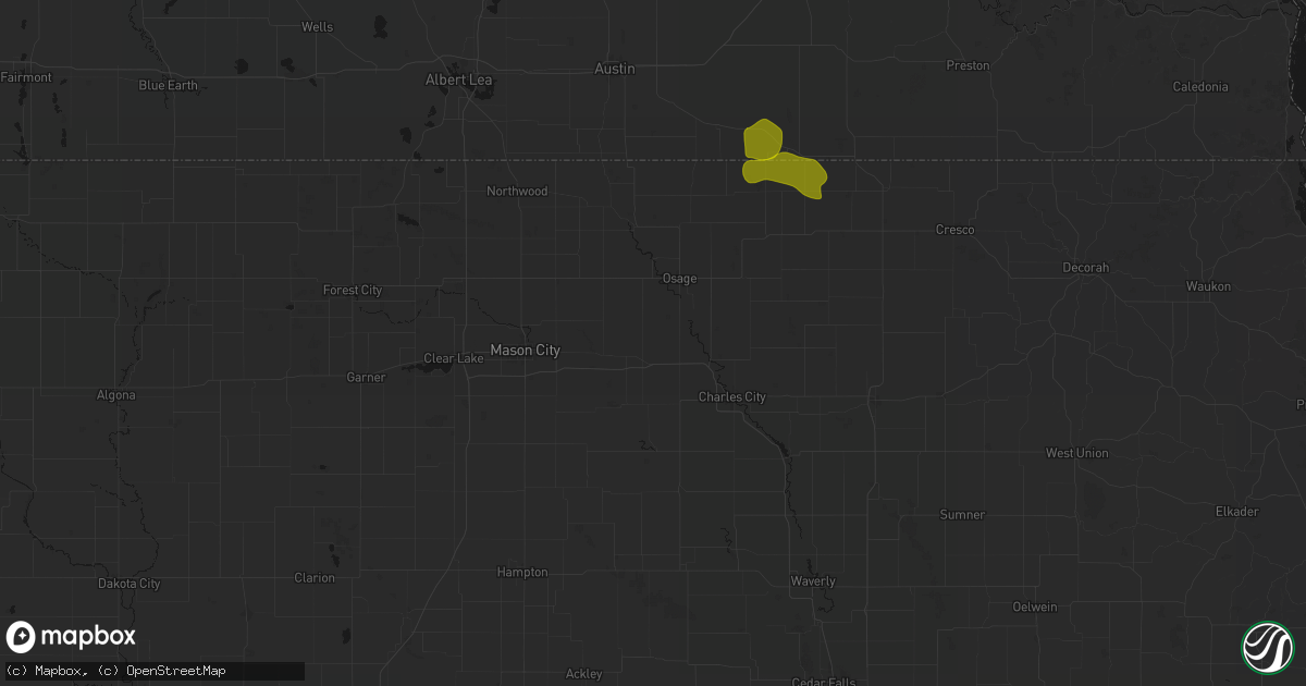Hail map in Rudd, IA on July 8, 2026