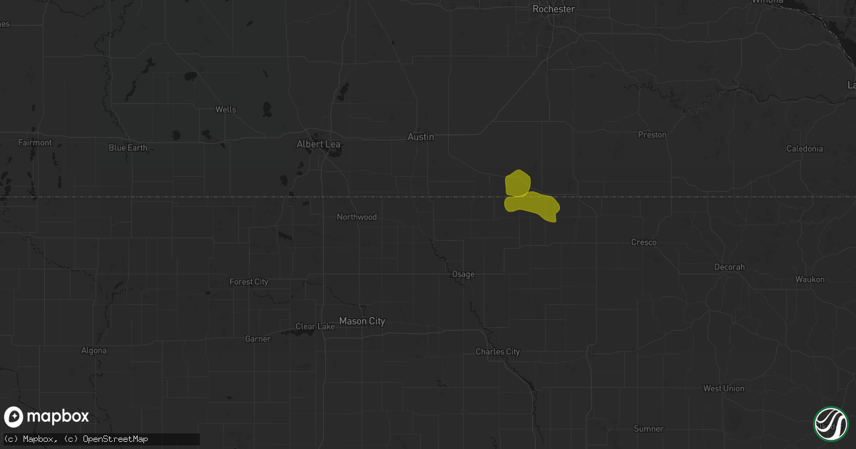 Hail map in Saint Ansgar, IA on July 8, 2026