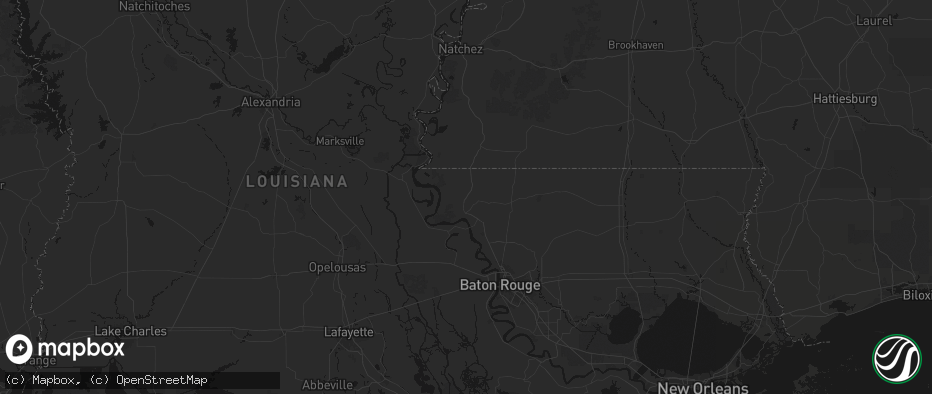 Hail map in Saint Francisville, LA on July 8, 2026