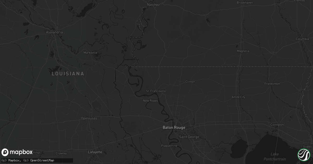 Hail map in Saint Francisville, LA on July 8, 2026