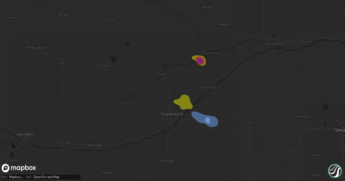Hail map in Saint Libory, NE on July 8, 2026