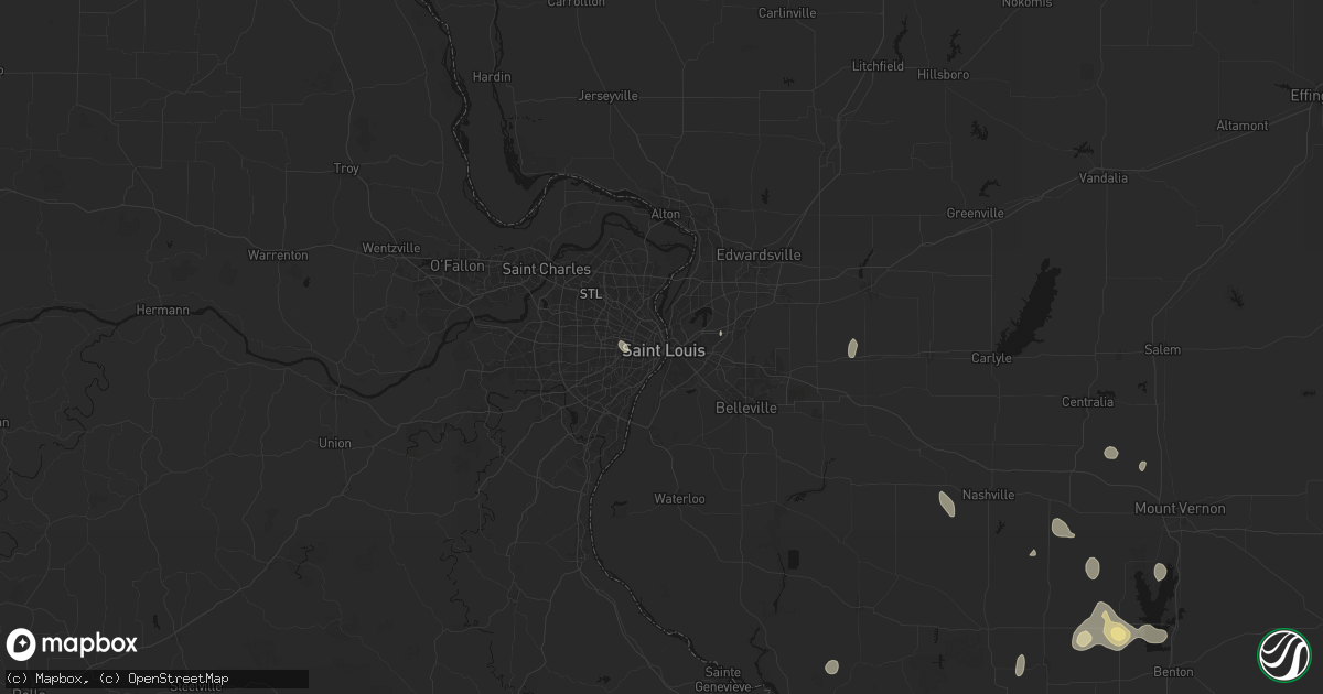 Hail map in Saint Louis, MO on July 8, 2026