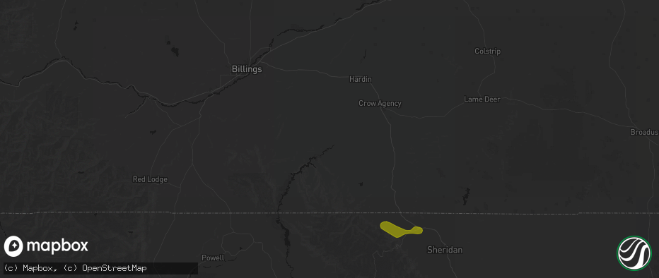 Hail map in Saint Xavier, MT on July 8, 2026