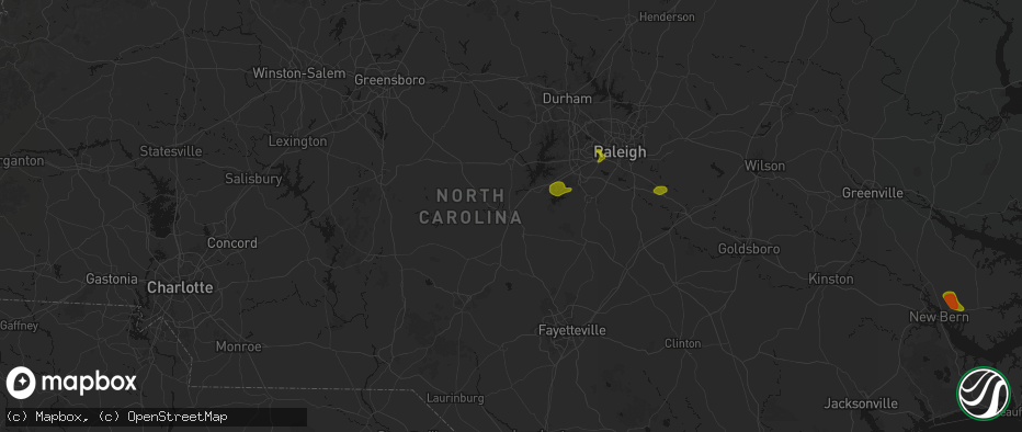 Hail map in Sanford, NC on July 8, 2026