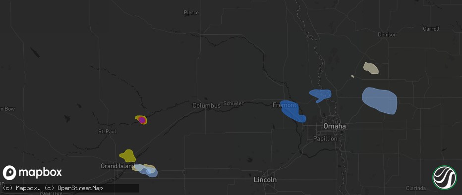 Hail map in Schuyler, NE on July 8, 2026