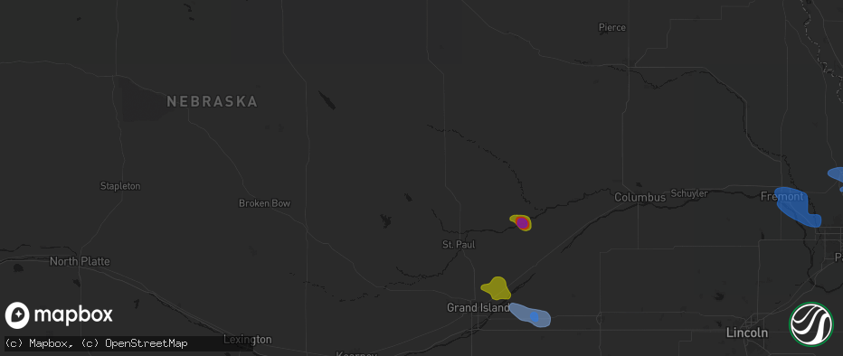 Hail map in Scotia, NE on July 8, 2026