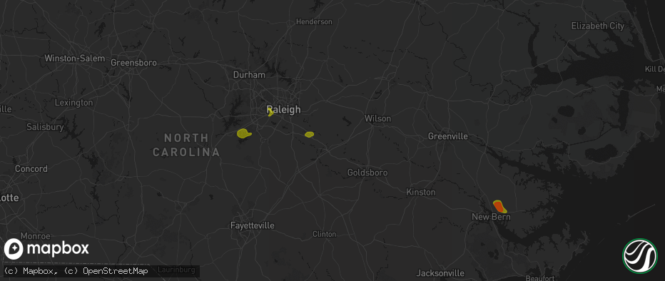 Hail map in Selma, NC on July 8, 2026