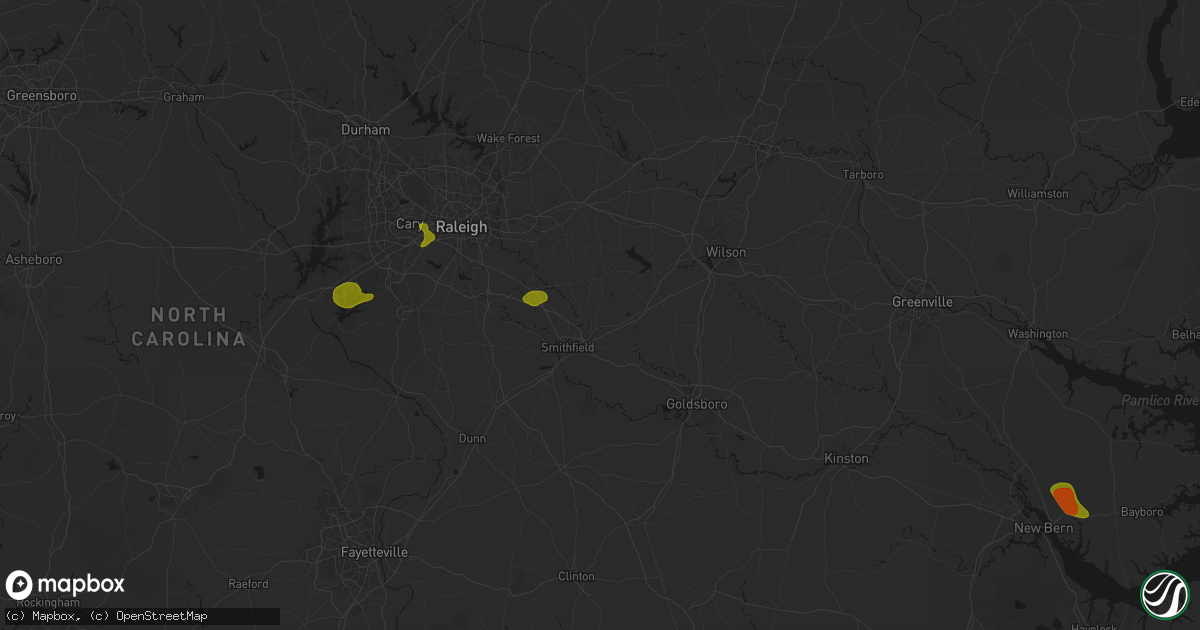 Hail map in Selma, NC on July 8, 2026