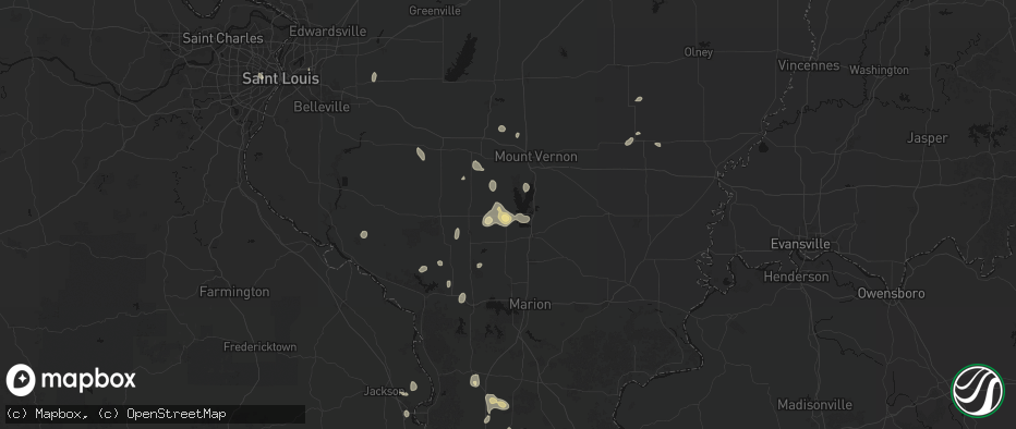 Hail map in Sesser, IL on July 8, 2026