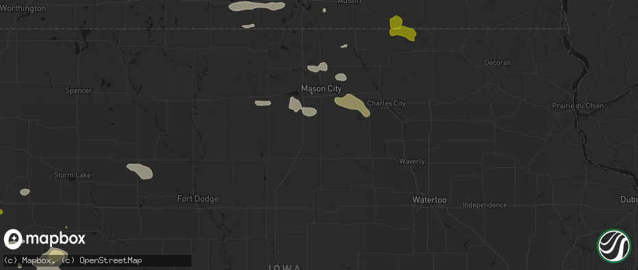 Hail map in Sheffield, IA on July 8, 2026