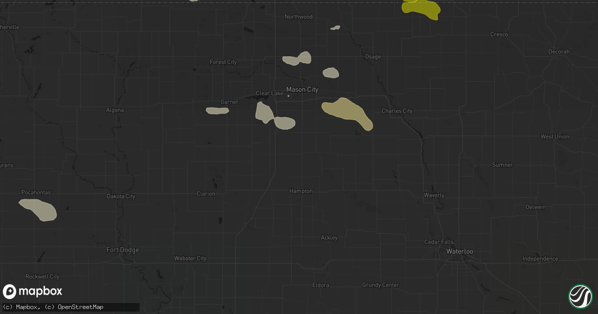 Hail map in Sheffield, IA on July 8, 2026