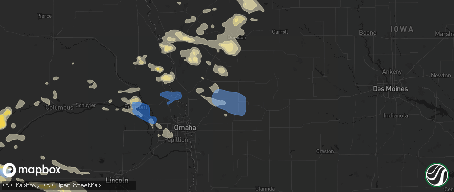 Hail map in Shelby, IA on July 8, 2026