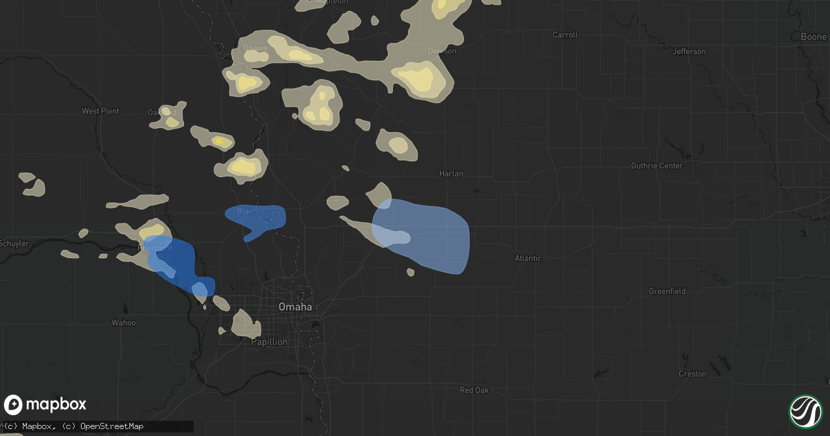 Hail map in Shelby, IA on July 8, 2026