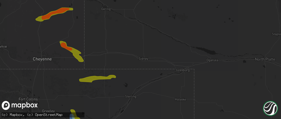Hail map in Sidney, NE on July 8, 2026
