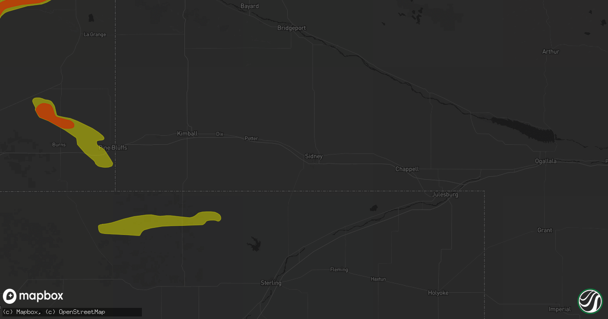 Hail map in Sidney, NE on July 8, 2026