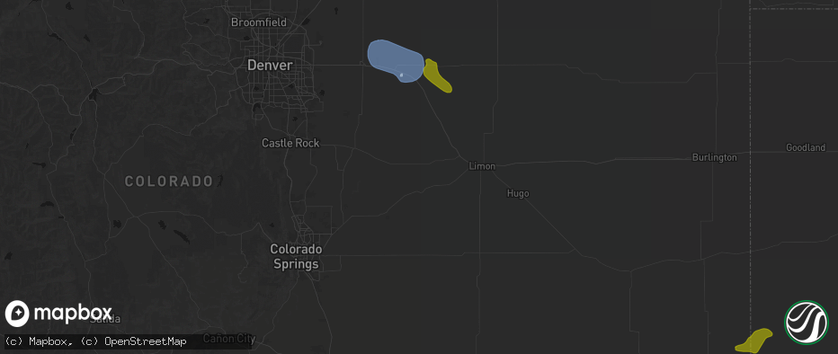 Hail map in Simla, CO on July 8, 2026